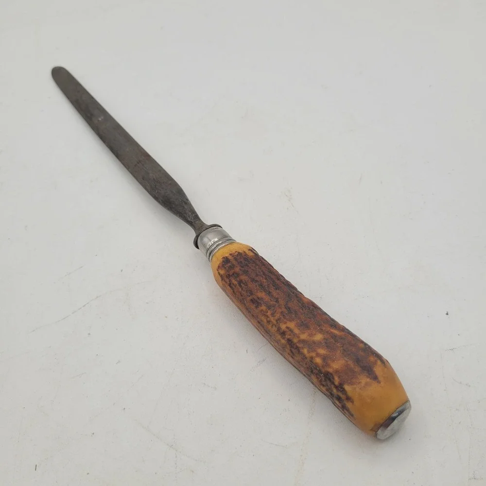 VTG DEXTER CARVING SET WITH STAG‎ STYLE HANDLES ~ Knife, Fork & Sharpening Steel